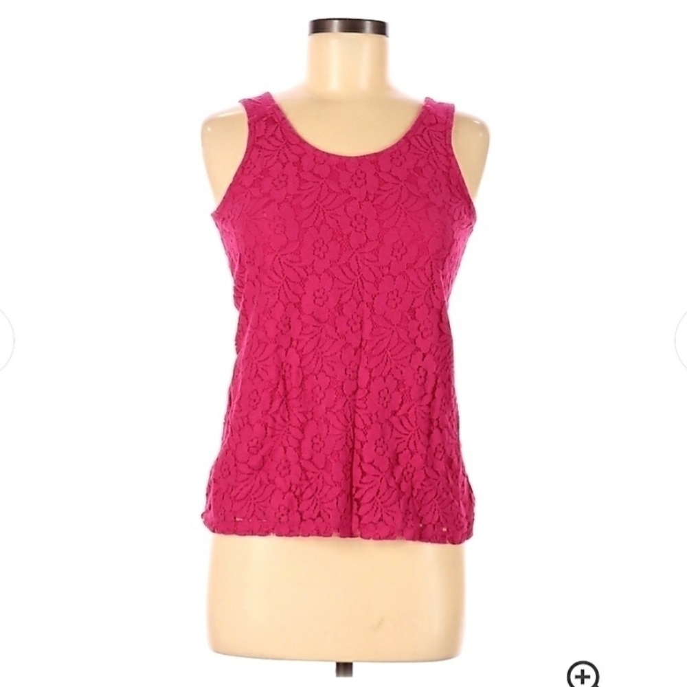 Gap Floral Lace Overlay Tank Top Pink Sleeveless Crew Neck Women's XS Base Layer